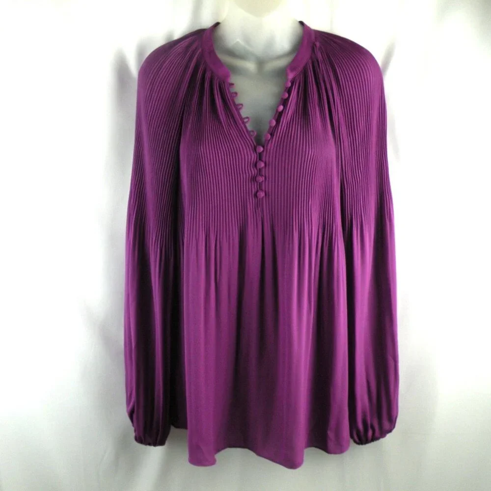NWT LAUREN RALPH LAUREN Pleated Georgette Violet Blouse XL - Picture 2 of 6